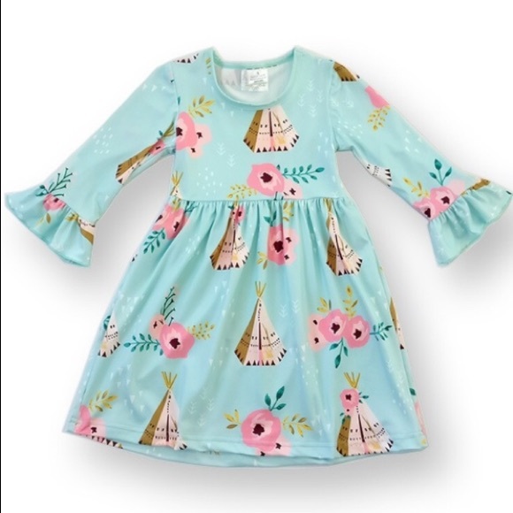 1 left!! Floral Mint Teepee Long Sleeved dress 💕 - Picture 3 of 6